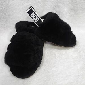 NWOT UGG Fluff Yeah Slides Children's Black Fuzzy Slippers Size 10 Toddler's